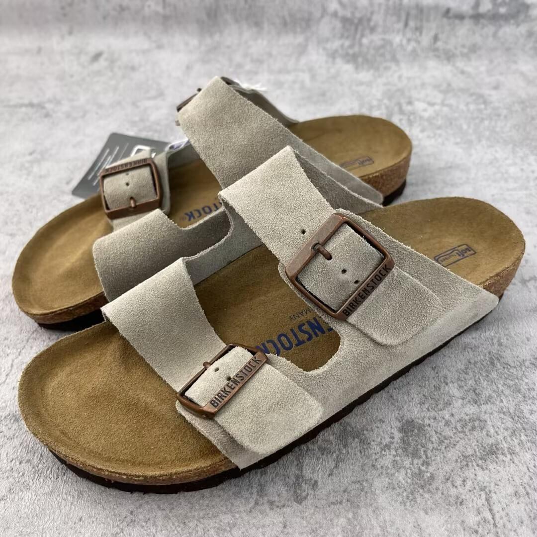 Birkenstock Arizona Taupe Suede Leather Soft Footbed Sandals-Select Size