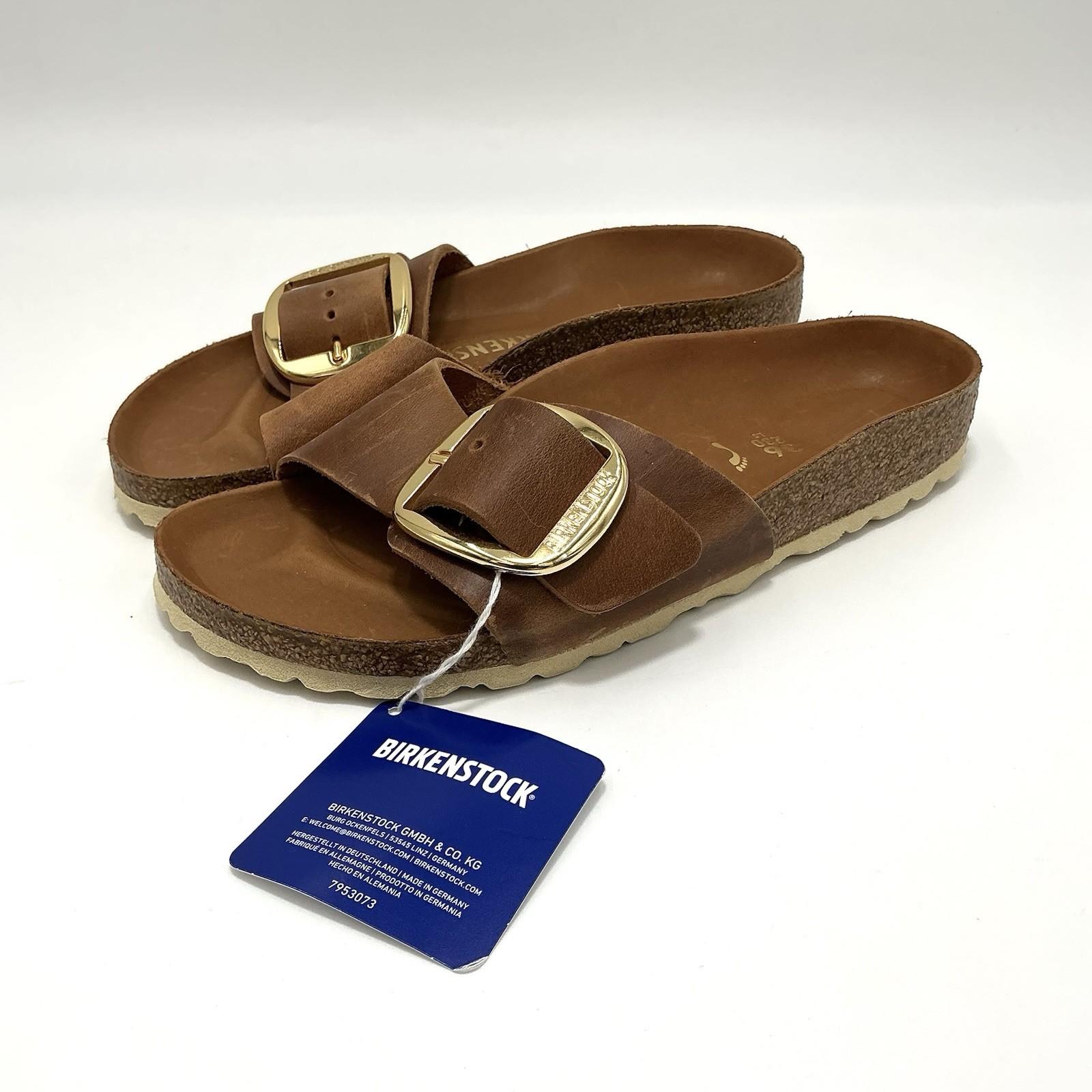 Birkenstock Madrid Big Buckle Sandal Slide Leather Cognac/Gold Women 36 5.5/6