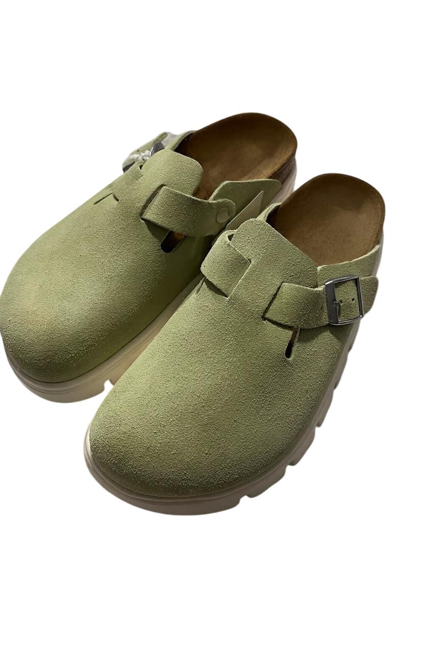 GENUINE BIRKENSTOCK PAPILLIO BOSTON CHUNKY FADED LIME SUEDE LEATHER CLOGS NEW