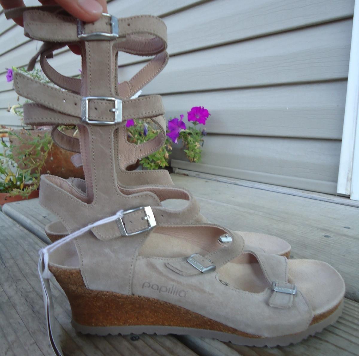 Birkenstock Papillio Elisa Taupe Suede Gladiator Wedge Shoes EU 37 US 6-6.5 READ