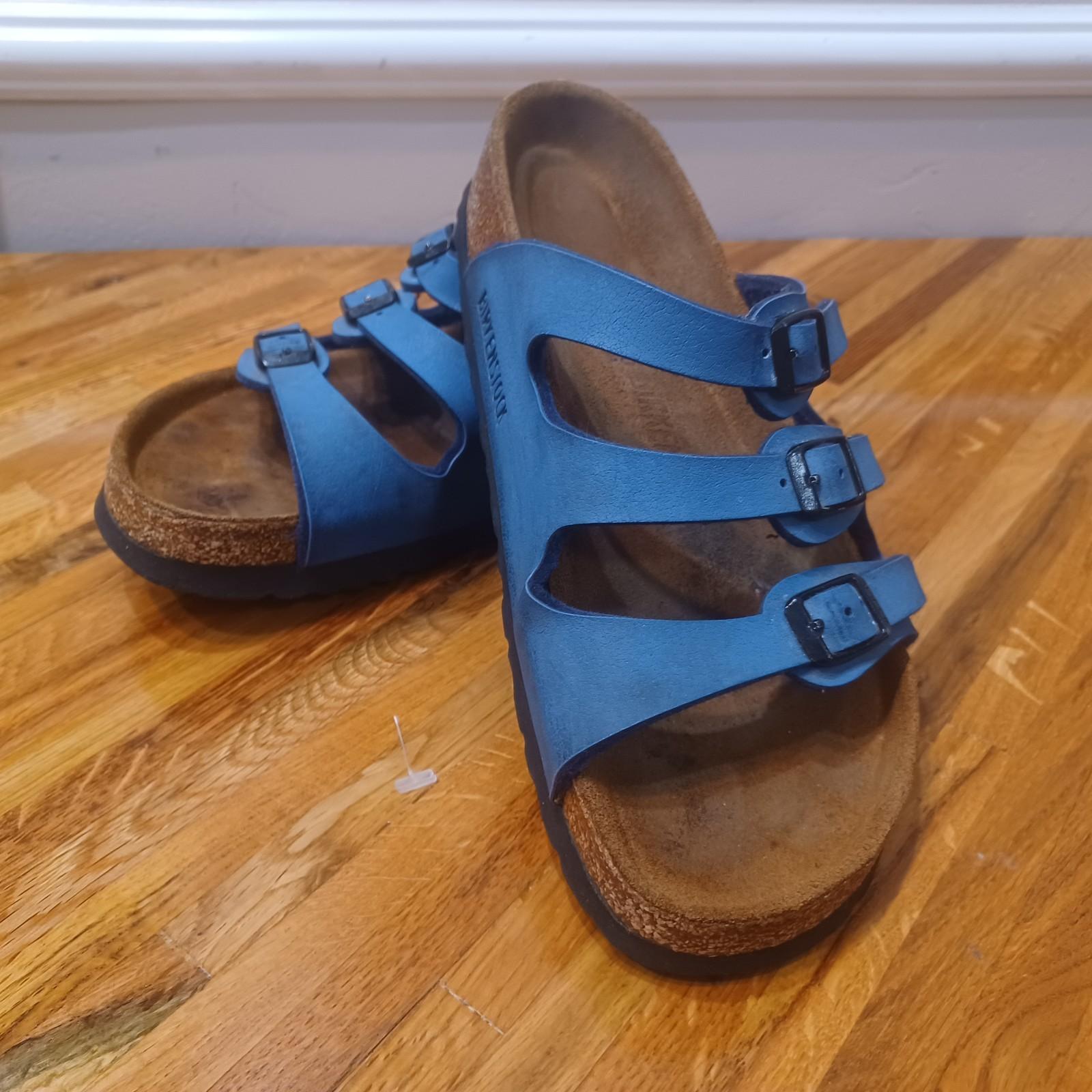 Birkenstock Florida Women’s Size 37 EU 6.5 US Three Strap Buckles Blue Sandals