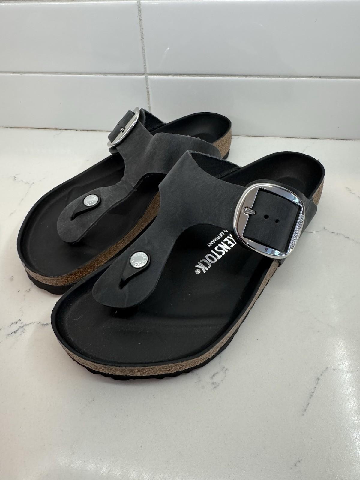 New Birkenstock Gizeh Big Buckle Size 41 Women’s 10 Black Leather Sandal Regular
