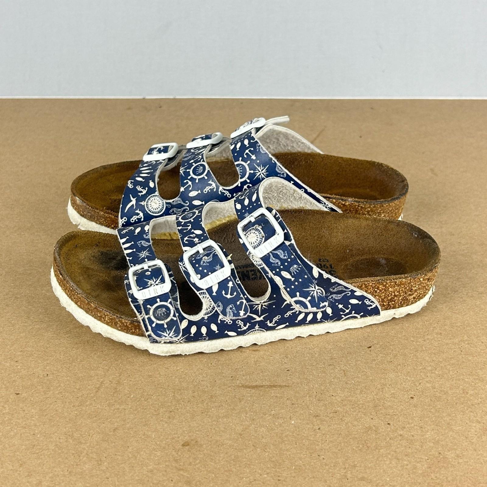 Birkenstock Florida Nautical Three Strap Sandals Kids 12 Blue White Vegan