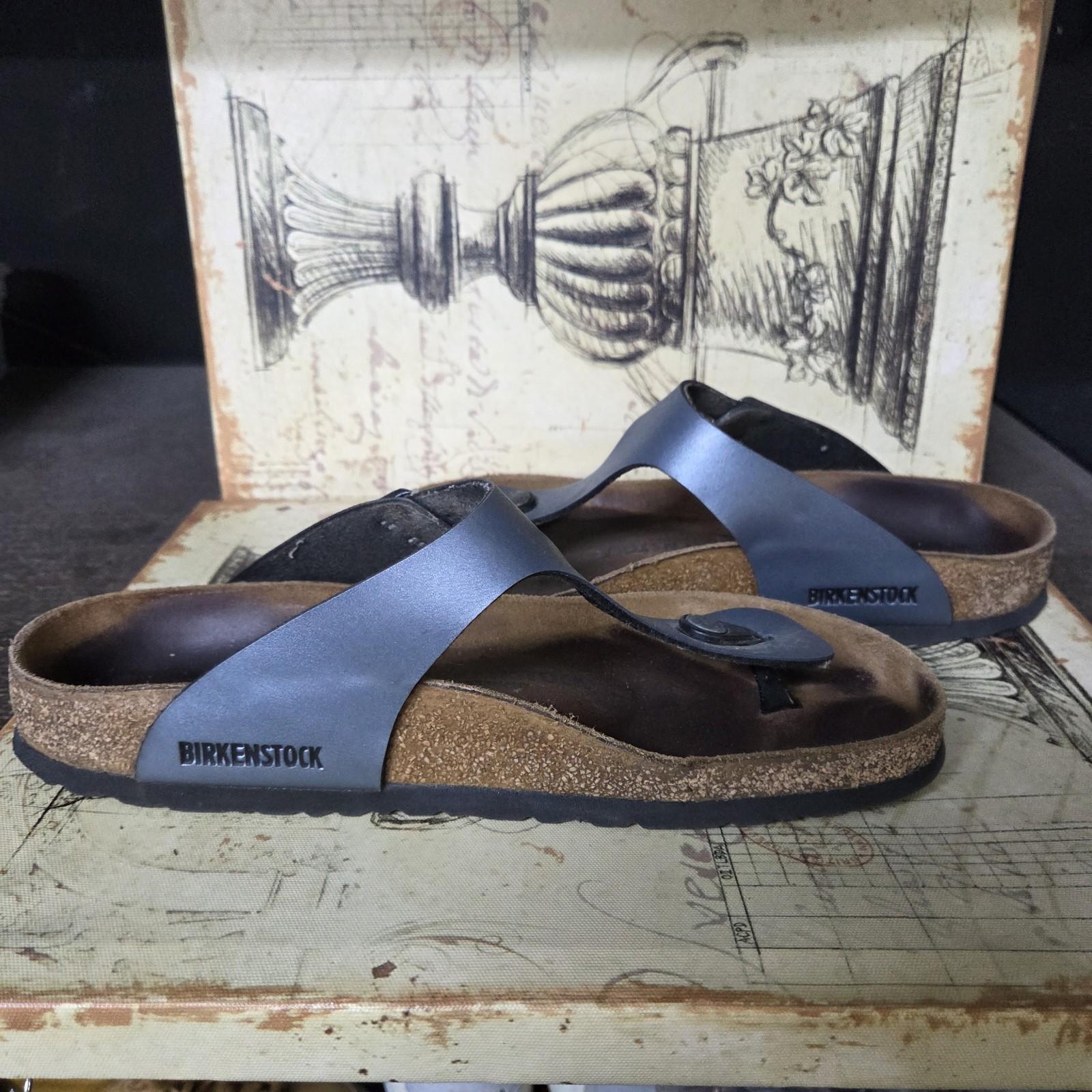 Wmns 11-11.5 Birkenstock Gizeh Birko-Flor Sandals Ice Pearl Onyx Silver EU42