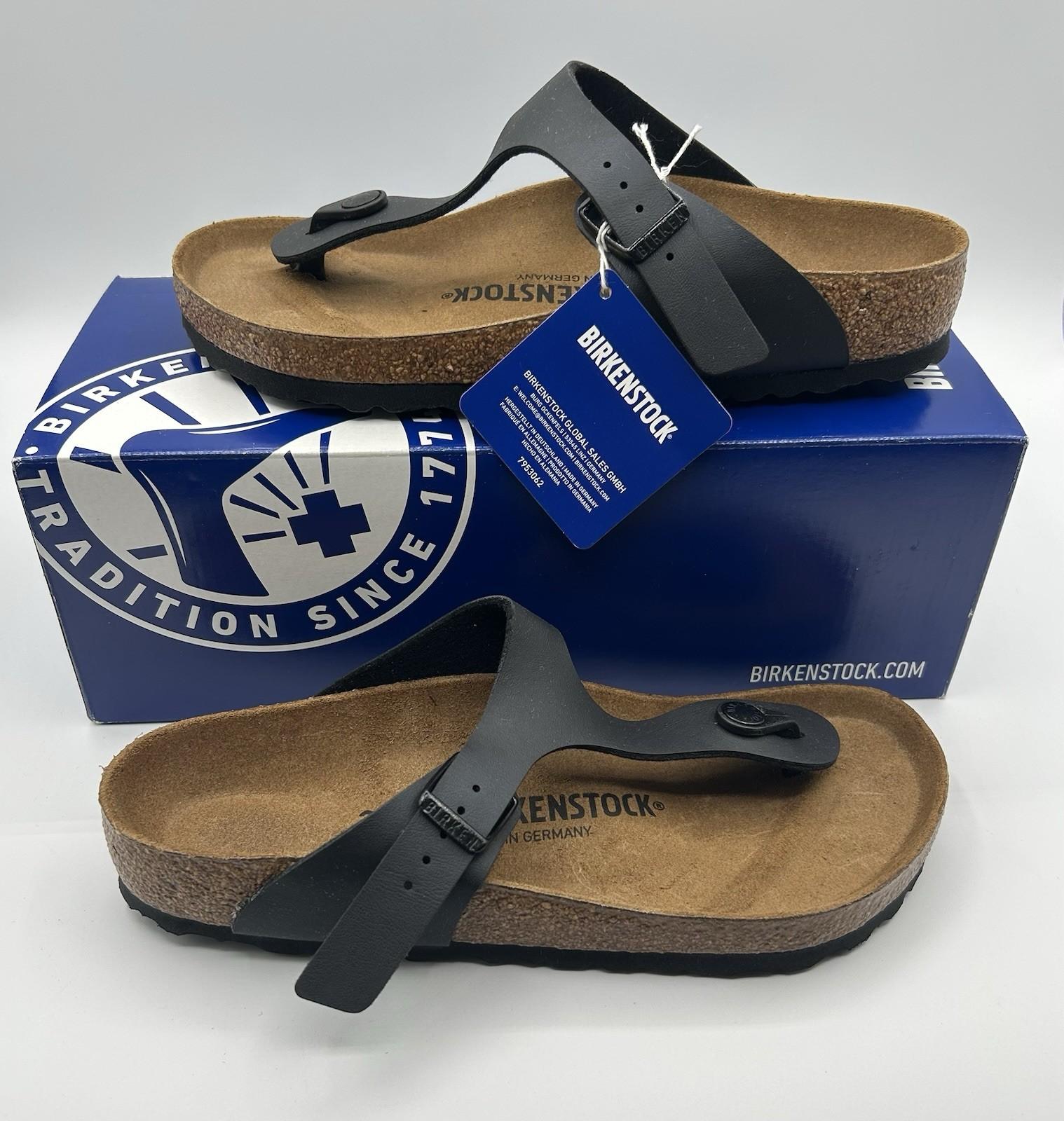 Birkenstock Gizeh Sandals Black Leather Size 38, 7 Regular Width New In Box