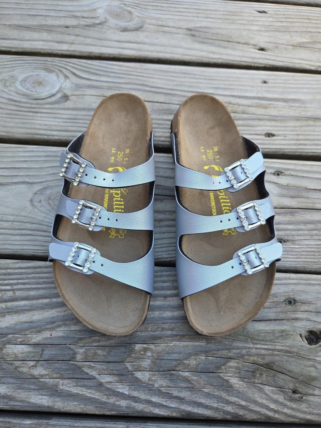 Birkenstock Papillio Florida Sandals Floral Gray Sz 39 3 Strap