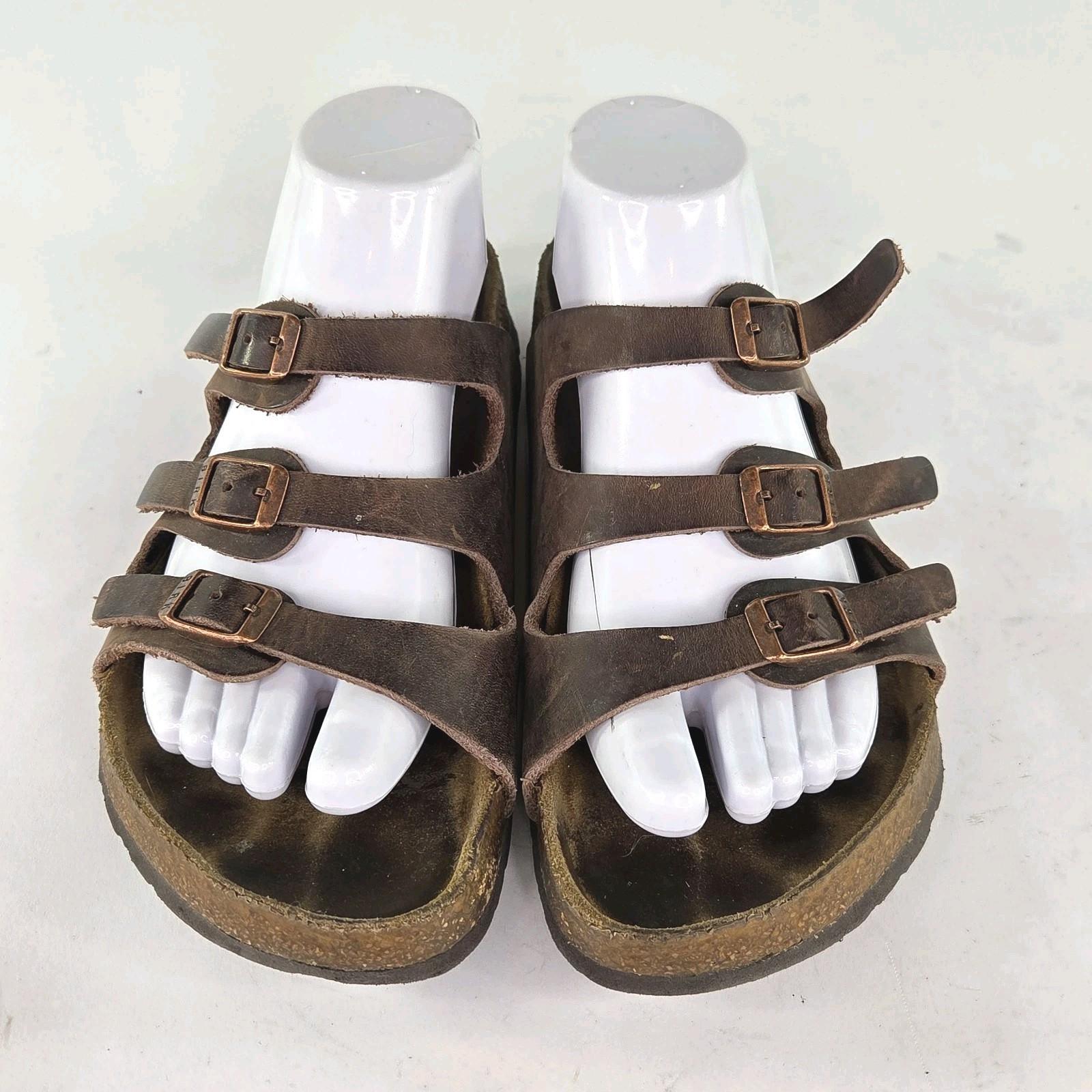 Birkenstock Florida Oiled Leather Brown Sandals US 8 Soft Footbed Strappy Shoes