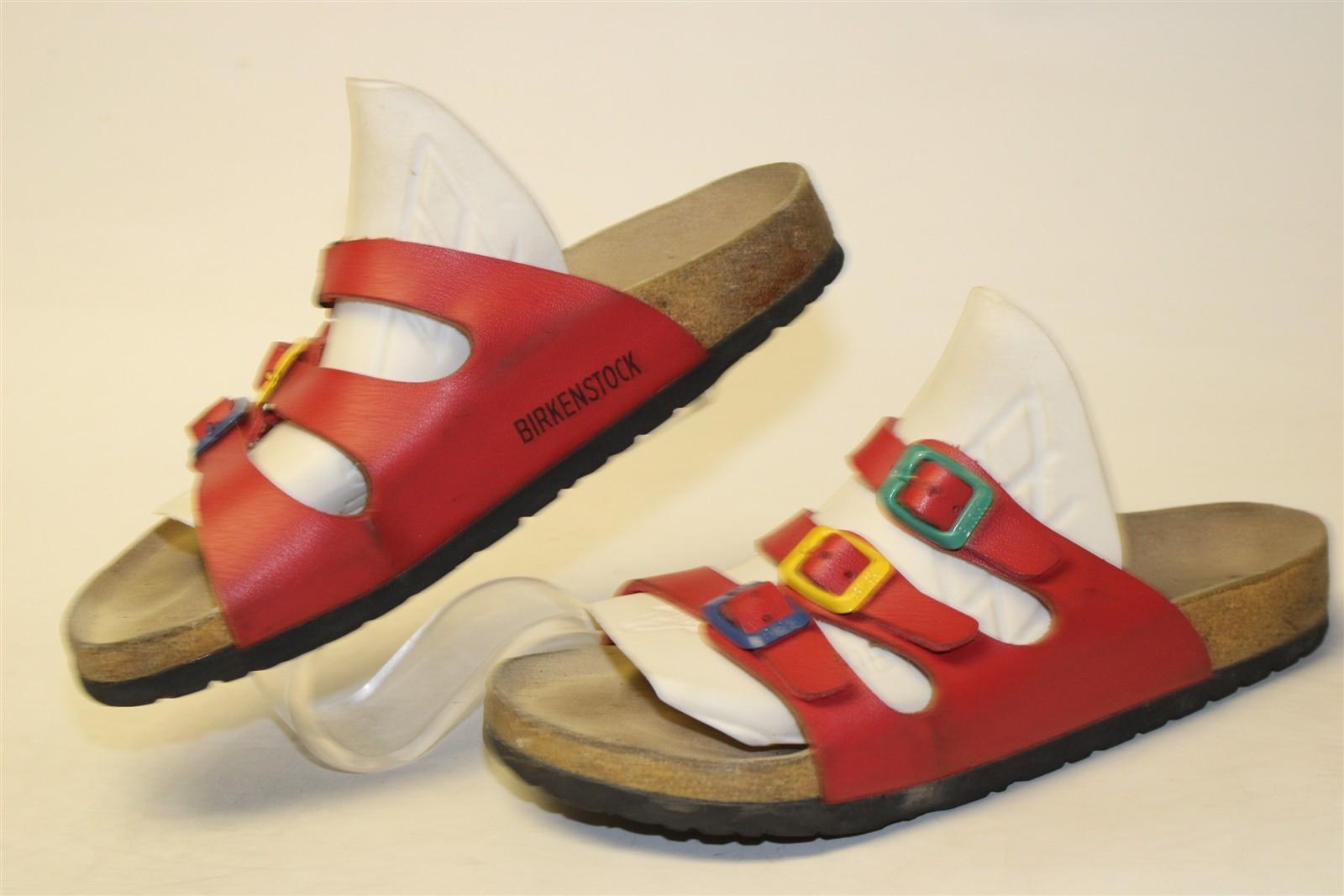 Birkenstock Florida Red Three Strap Slides Germany Made Womens Size 7 R 38 Shoes