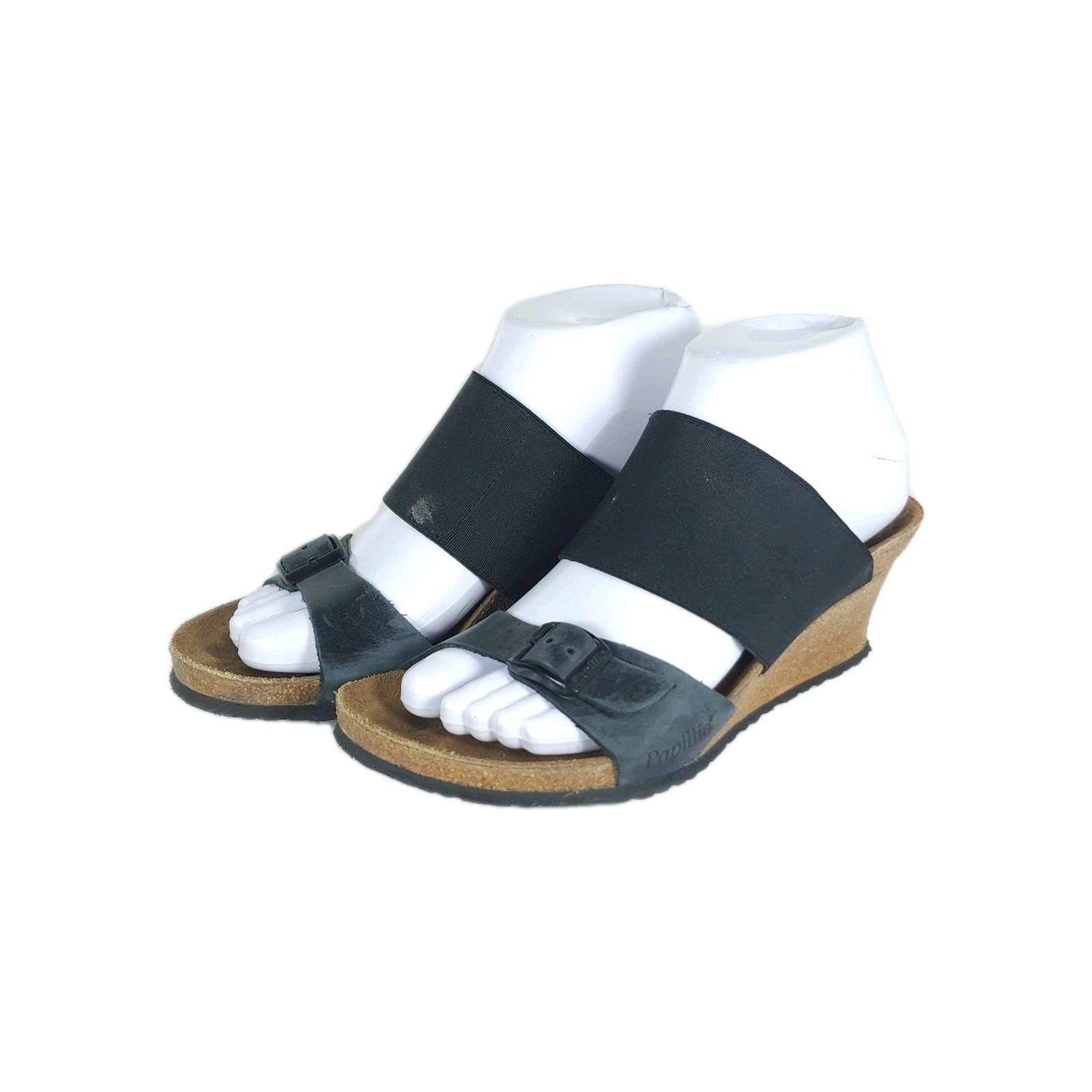 Birkenstock Papillio Women’s Della US6 EU37 Black Leather  Slip On Wedge Sandals