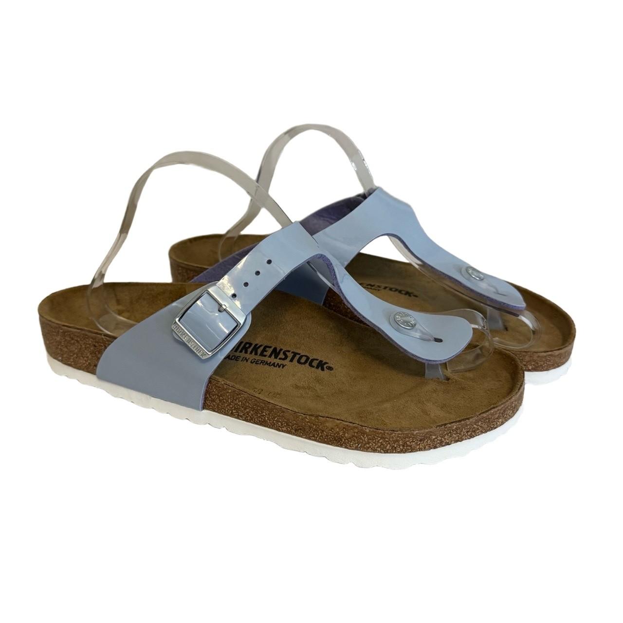 Birkenstock Gizeh-Flora Thong Slide Sandals Blue Patent Cork 42 Comfort Beach