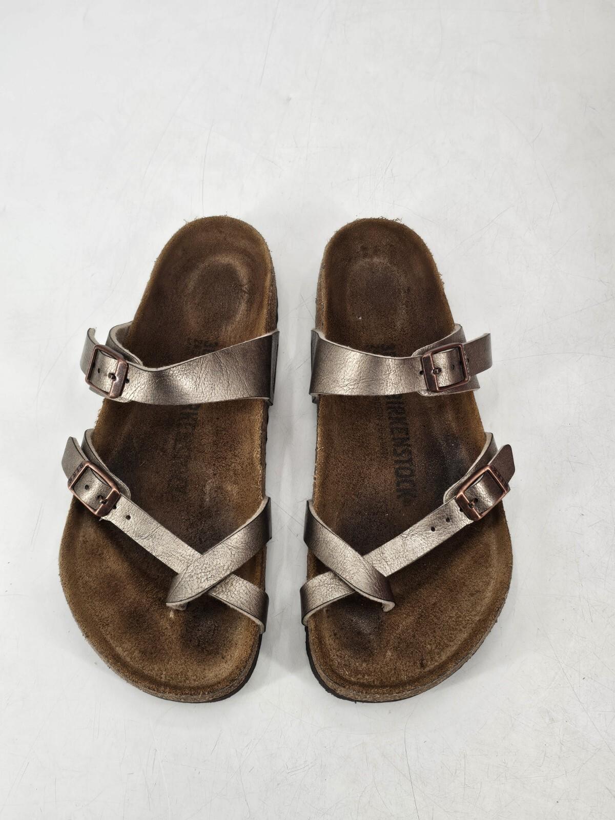 Birkenstock Mayari Birko Leather Cross Strap Sandals Women’s Size 7 5M  Taupe