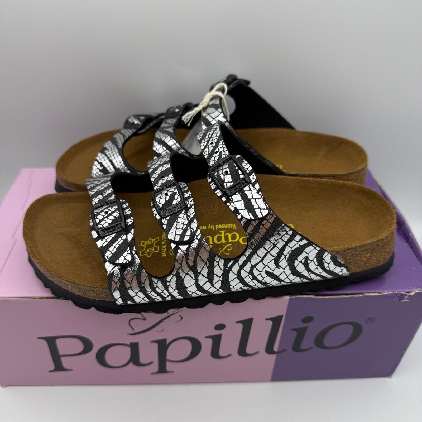 Papillio by Birkenstock Florida Zebra Sandals Narrow Width Black Silver 36 US 5