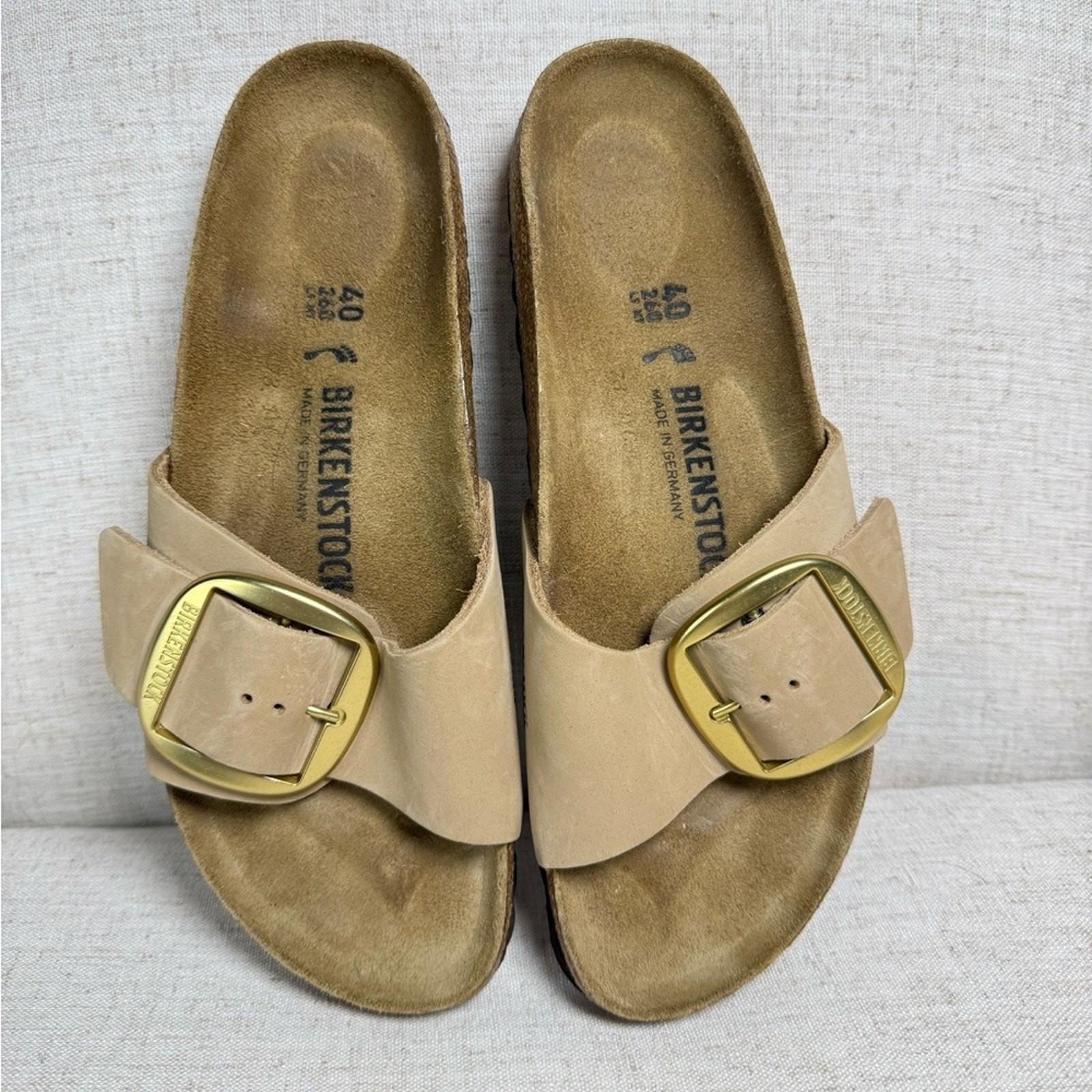 New Birkenstock Madrid Big Buckle Nubuck Leather Sandals Shoes Gold US 9 EU 40