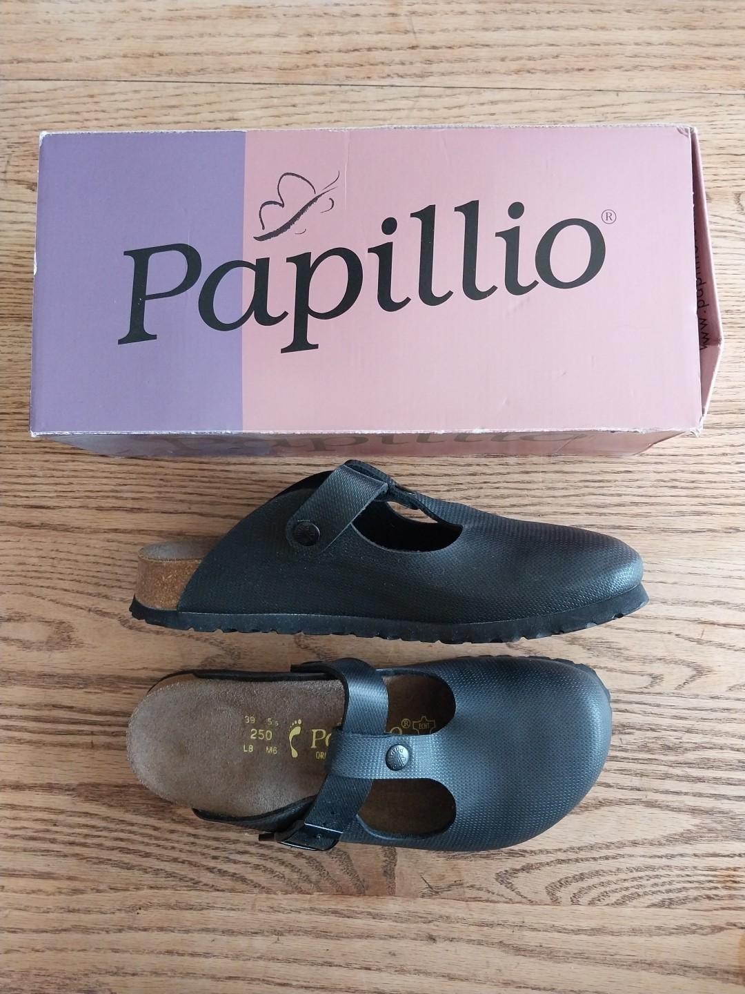 Birkenstock Papillio Frankfurt T strap Mule Clogs Strap Black Women Size 39 US 8