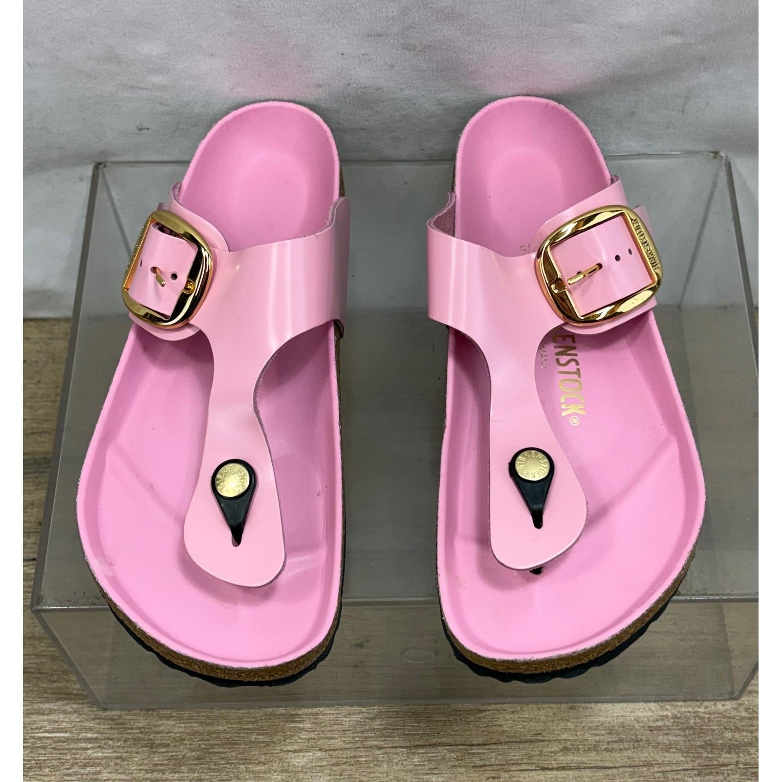 Birkenstock Gizeh Pink Patent Leather Thong Sandals Women Size 38 EU 245 MM
