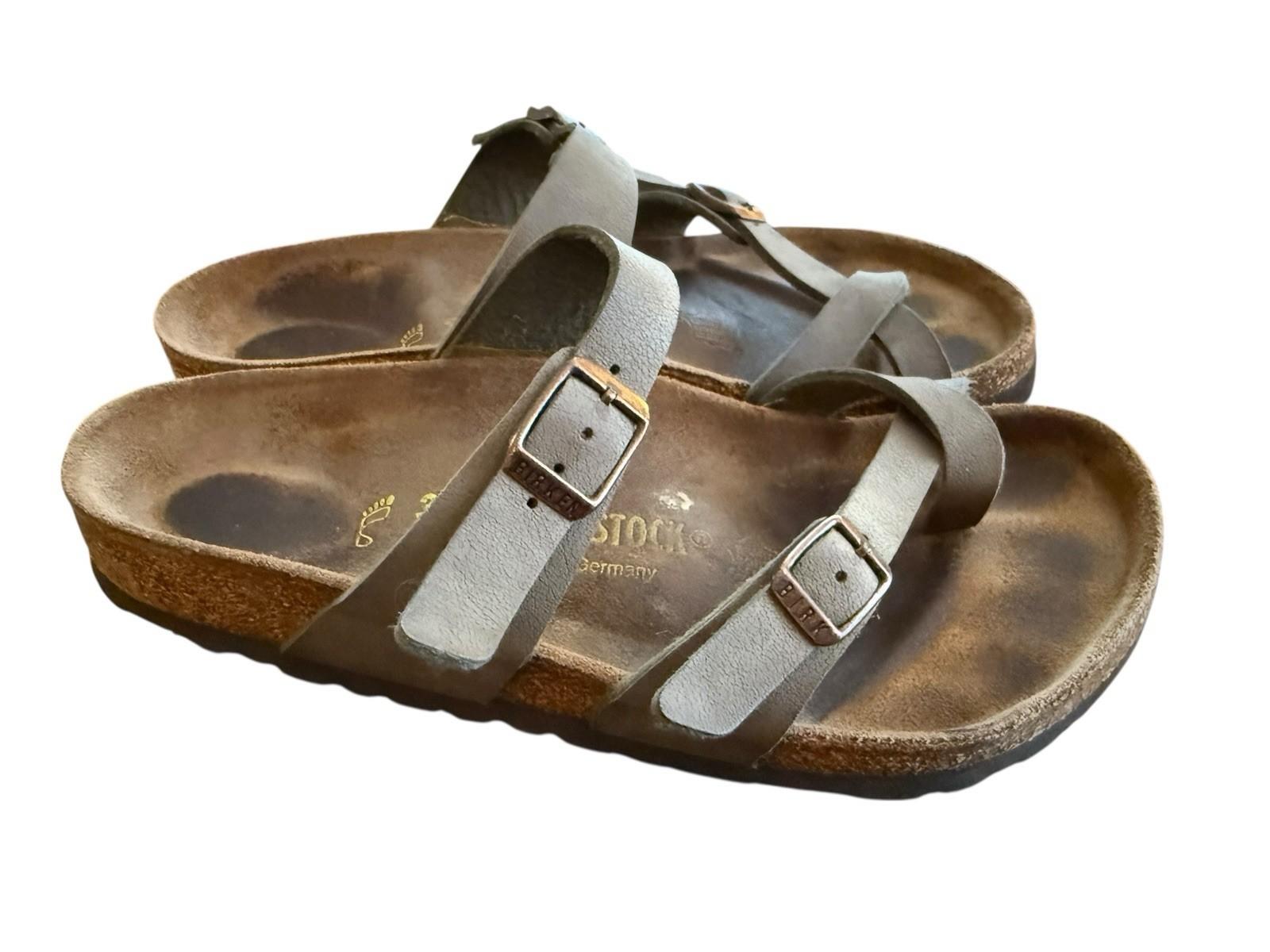 Birkenstock Mayari Brown Leather Sandals Women’s 37 US 5 Toe Strap Slip On Cork