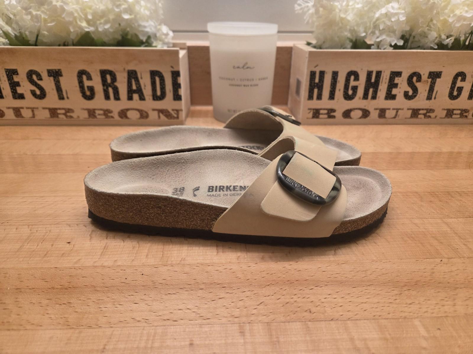 Birkenstock Madrid Big Buckle Womens Sandals Almond Nubuck Leather Size 38