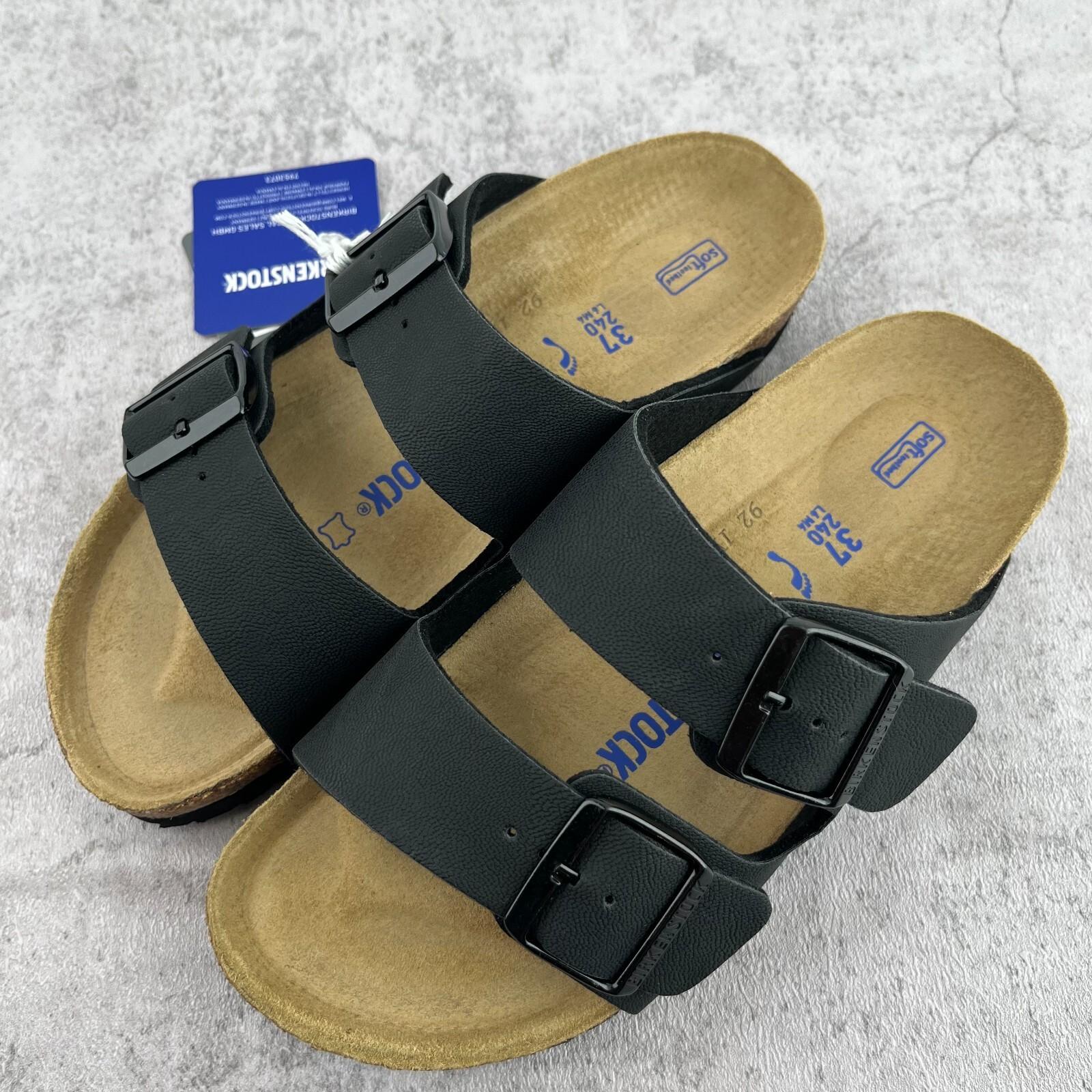 Birkenstock Arizona Birkibuc Black Soft Footbed Leather Sandals – Select Size