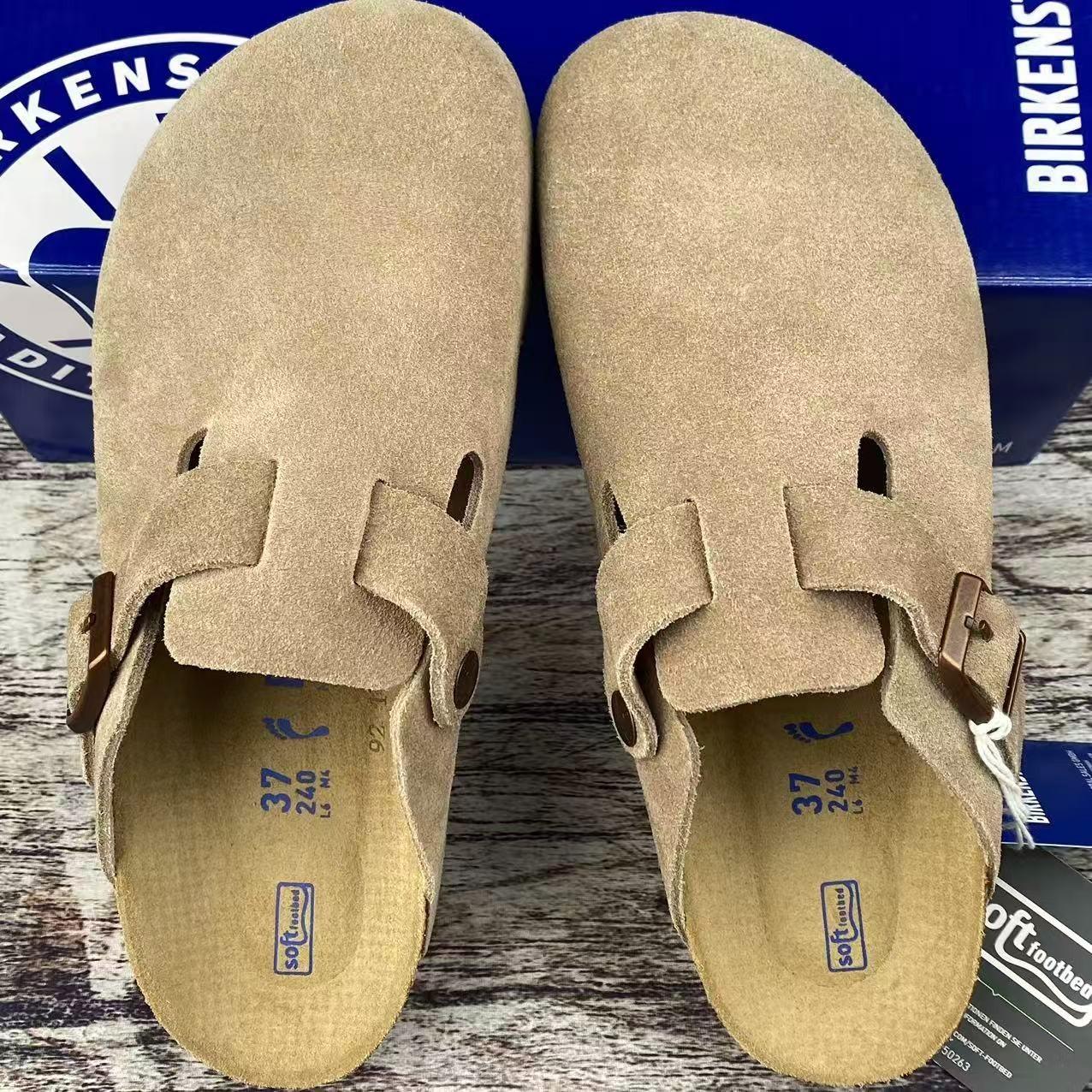 Birkenstock Boston Taupe Suede Leather Soft Footbed Unisex Shoes Size 37-45