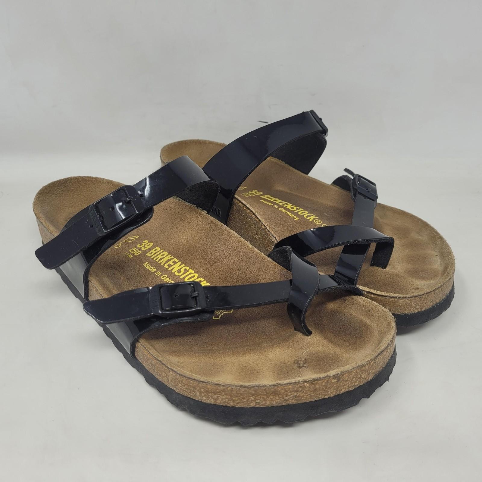 Birkenstock Mayari Sandals Womens EU39 US8 Black Patent Leather Slip On Slides