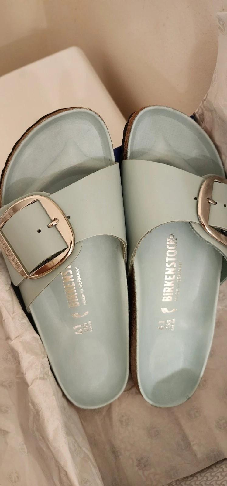 Birkenstock Madrid Big Buckle Slide High Shine Surf Green U K 41 Ladies U S 10