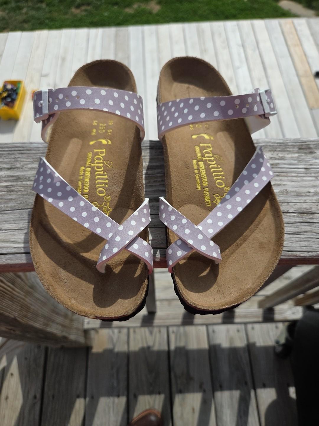 Birkenstock Papillio Gray Polka Dot Buckle Sandals Size 39