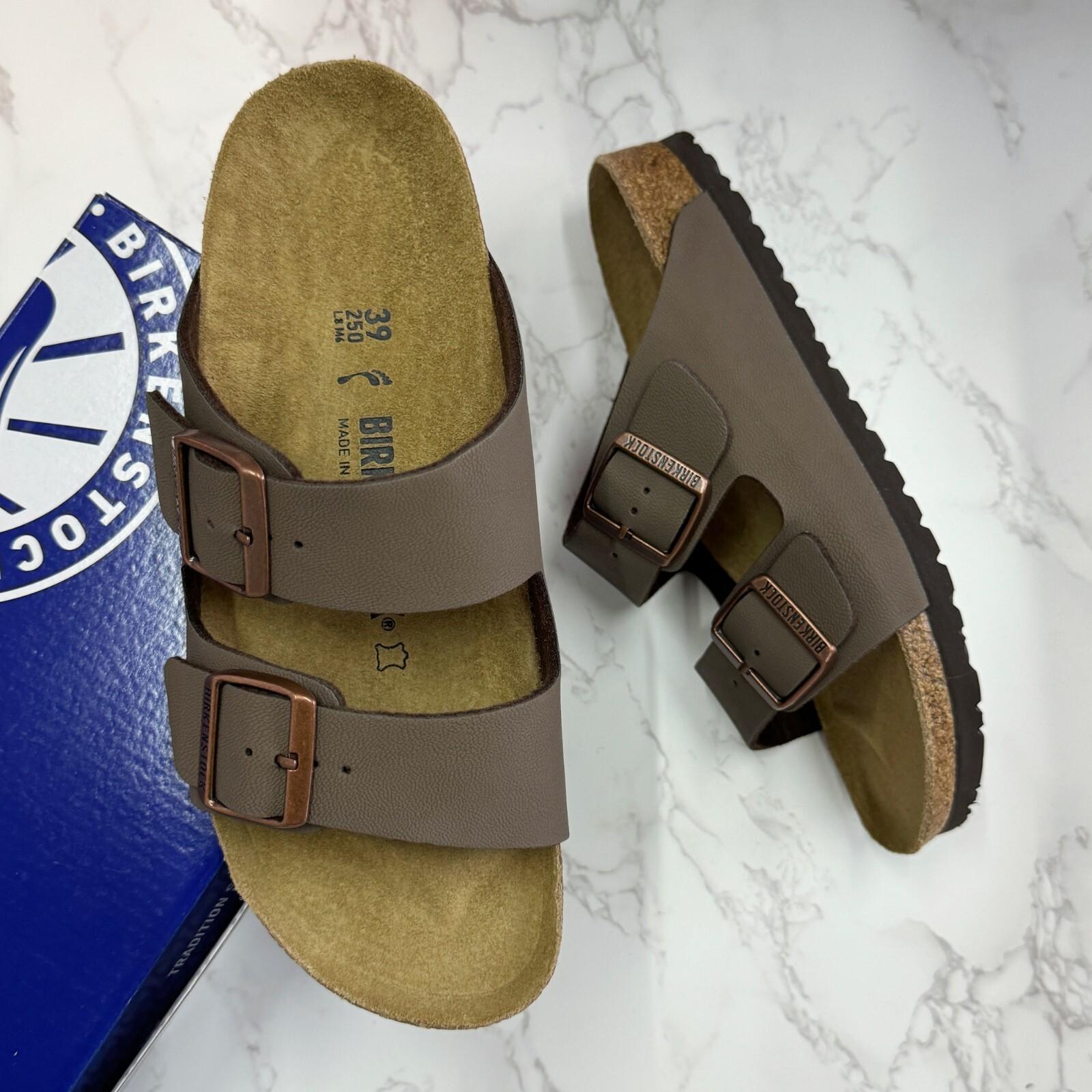 with Box BIRKENSTOCK ARIZONA Mocha sandals BIRKO-FLOR NUBUCK LEATHER Narrow/wide