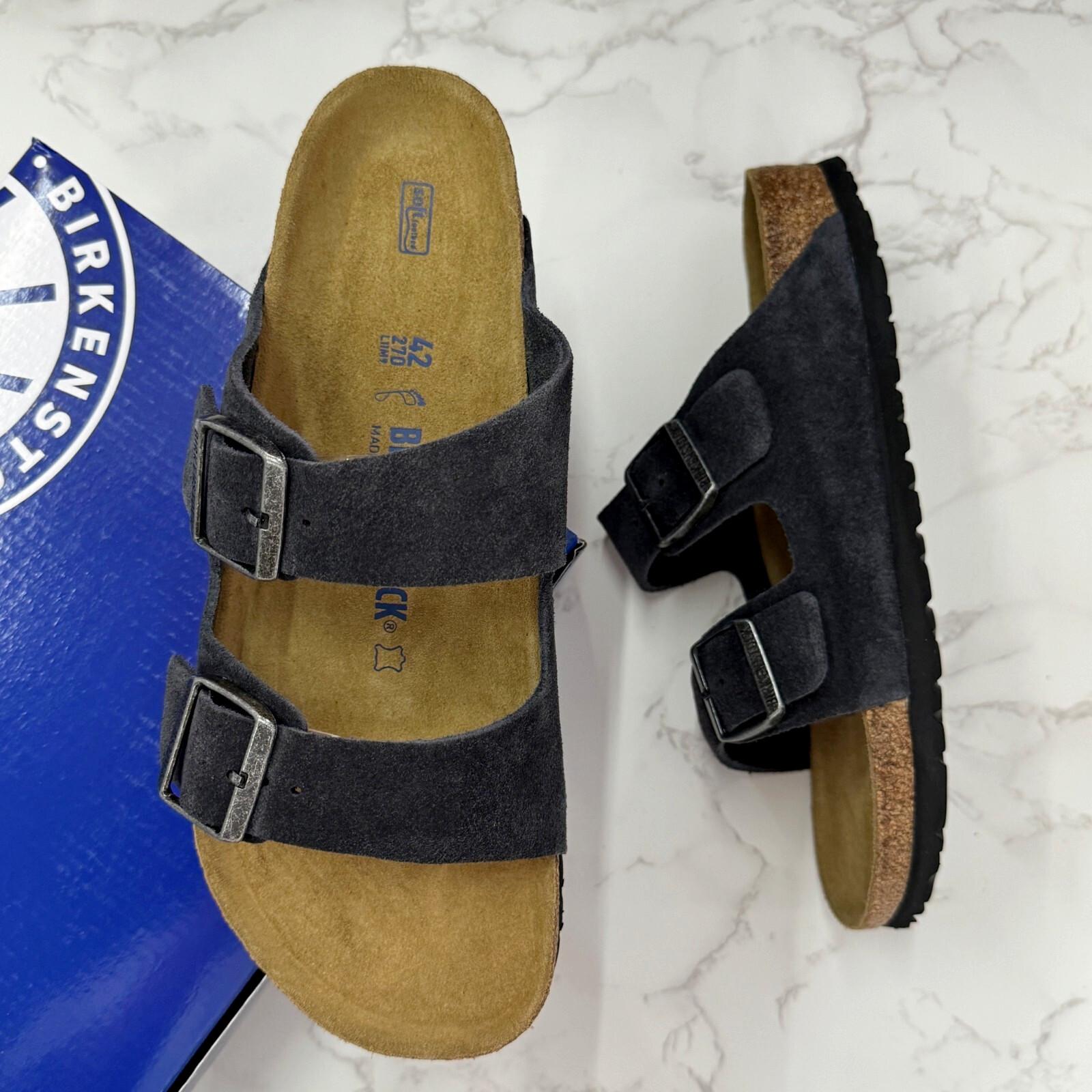 with Box /BIRKENSTOCK ARIZONA Velvet Gray sandals Suede Leather Narrow/Wide/EU