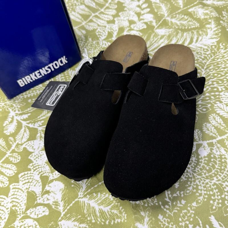 Birkenstock Boston Black Suede Leather Clog Shoes Soft Footbed Size 37-45