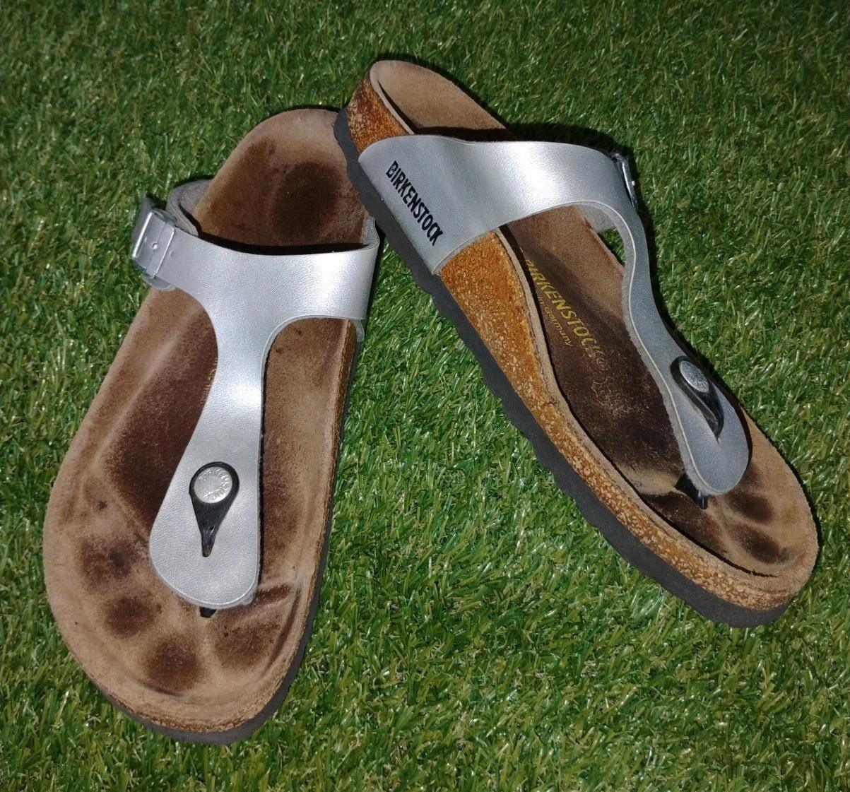 Birkenstock Gizeh Metallic Silver Birko Flor T-Strap Sandals 40 L9 M7 Unisex