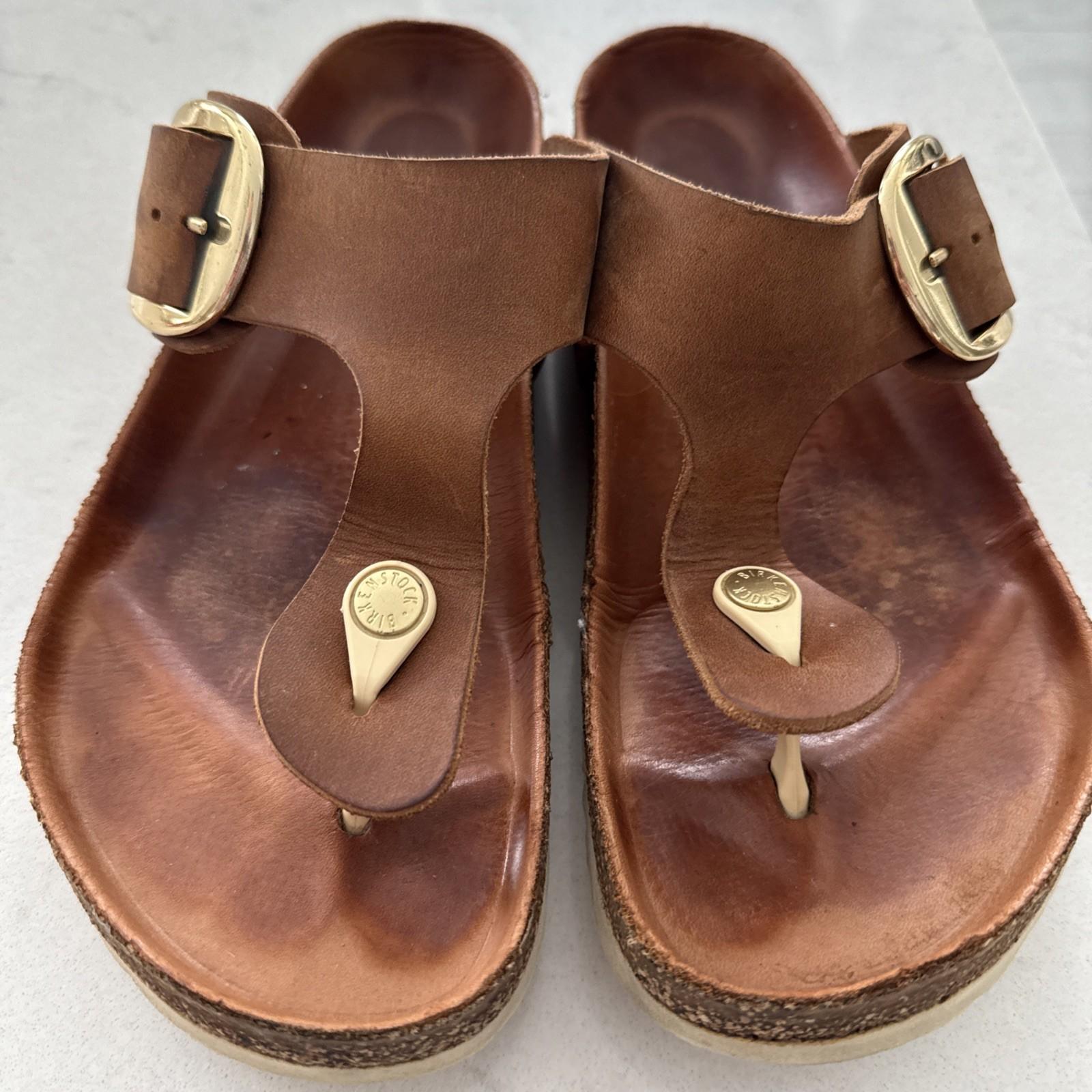BIRKENSTOCK GIZEH BIG BUCKLE SLIDE SANDALS WOMEN’S COGNAC SIZE 10-10.5US/ 41EU