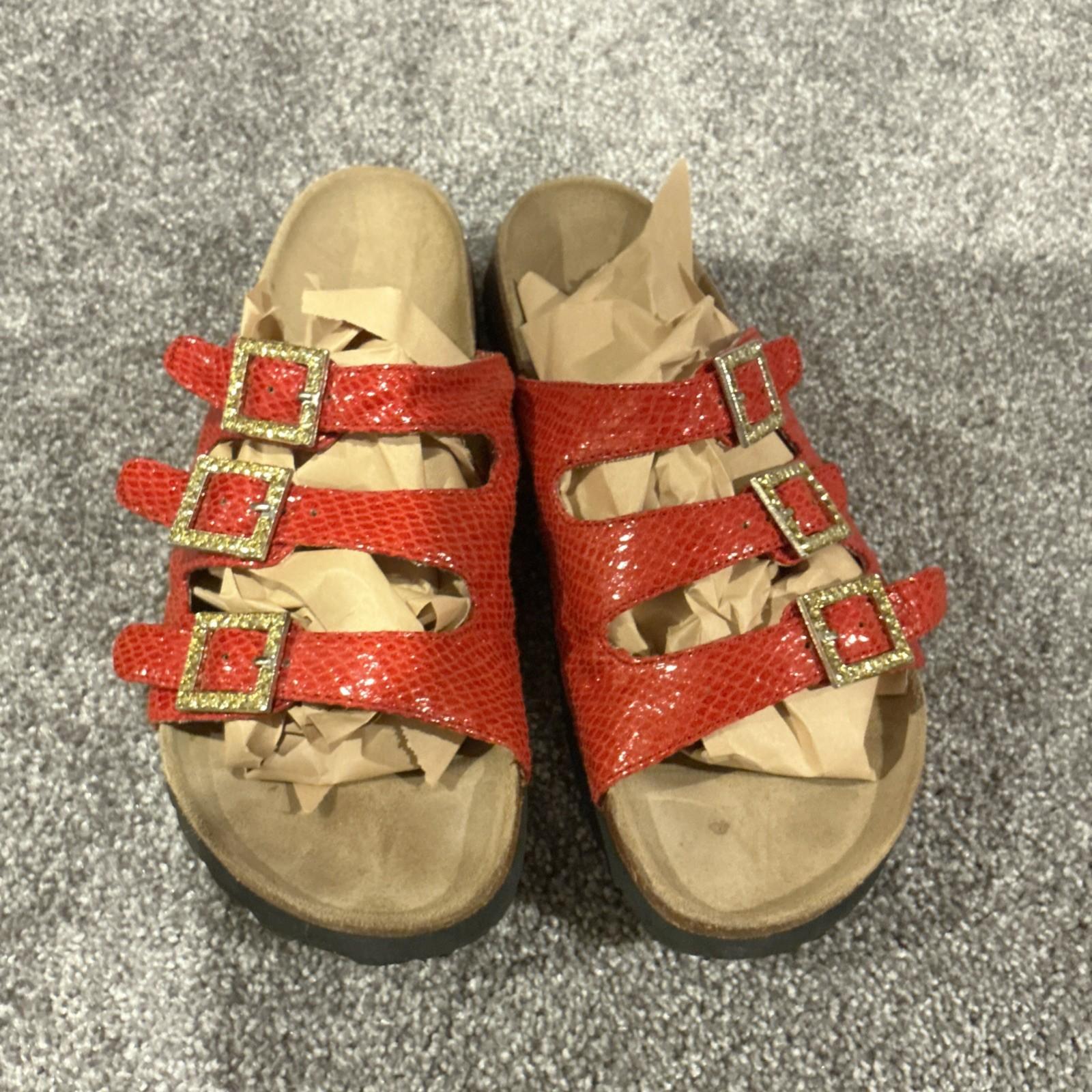 Birkenstock Betula Florida Red SnakeSkin Gold Buckle Sandals US 10 EU 41