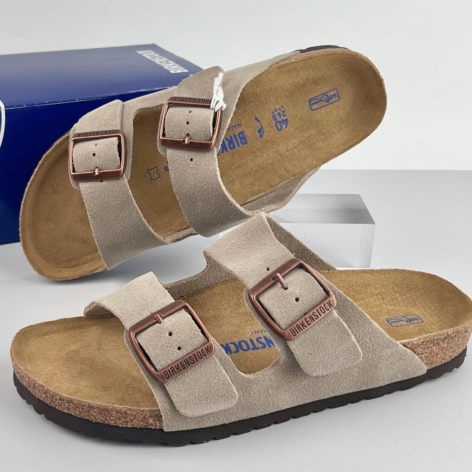 NEW-Birkenstock Arizona Taupe Soft Footbed Suede Leather Women’s Sandals shoes