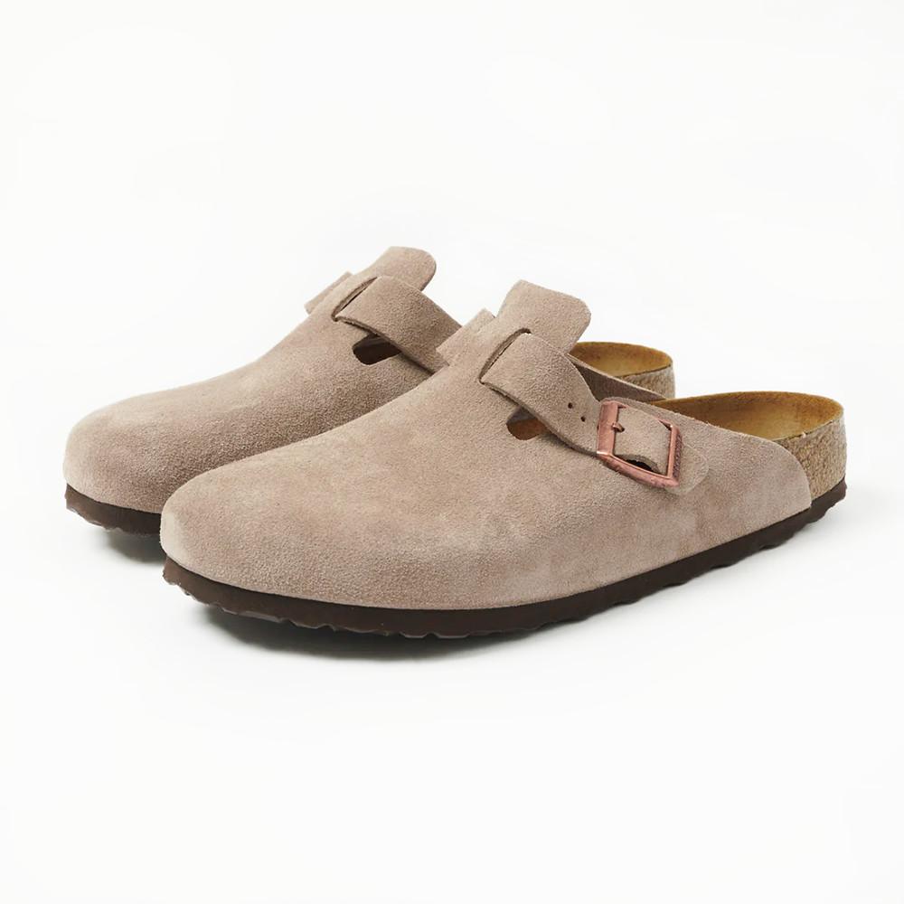 Birkenstock Boston Taupe Classic Suede Soft Footbed Clogs Women’s Shoes