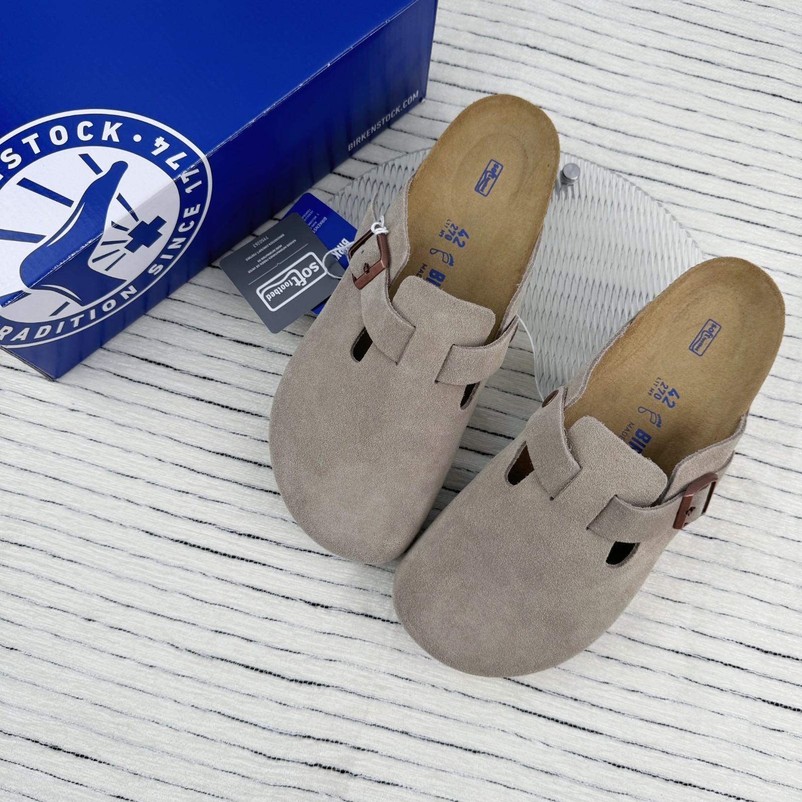 New BIRKENSTOCK Boston Taupe Suede Leather man’s shoes Wide/EU42-45