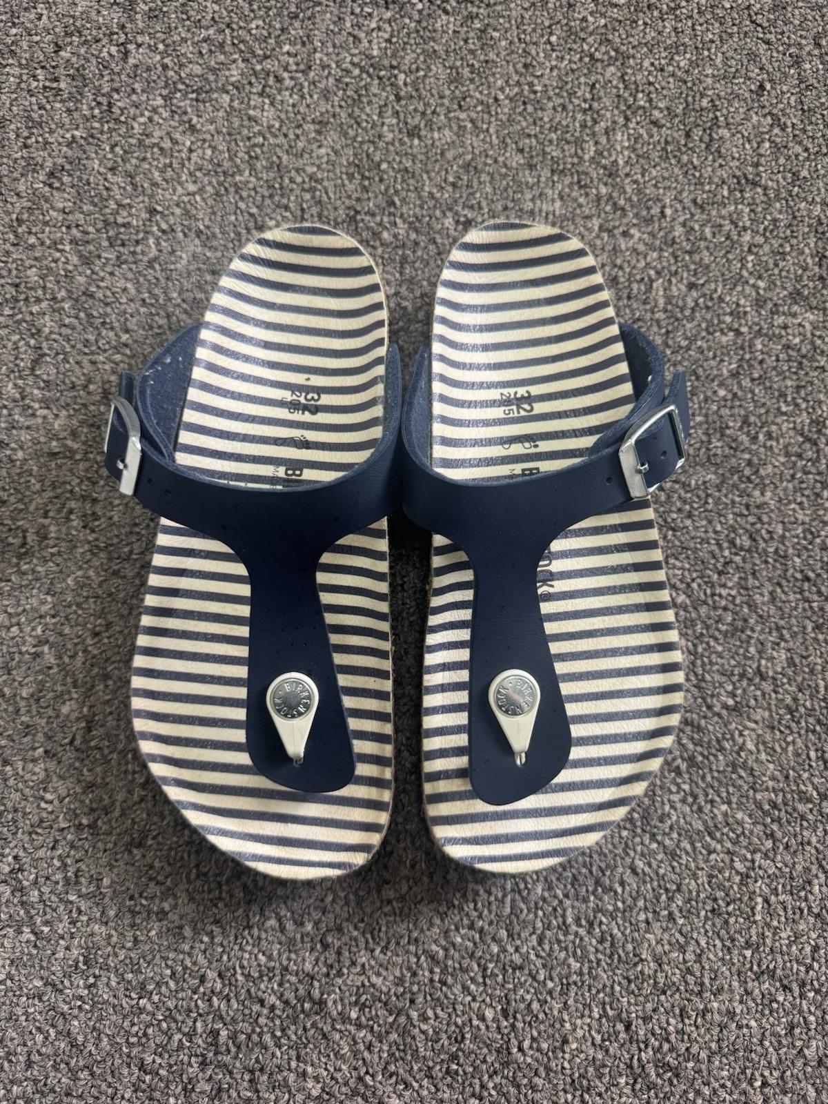 Birkenstock Gizeh Sandals Navy Striped Footbed Women’s Size 35 (US 4-4.5)