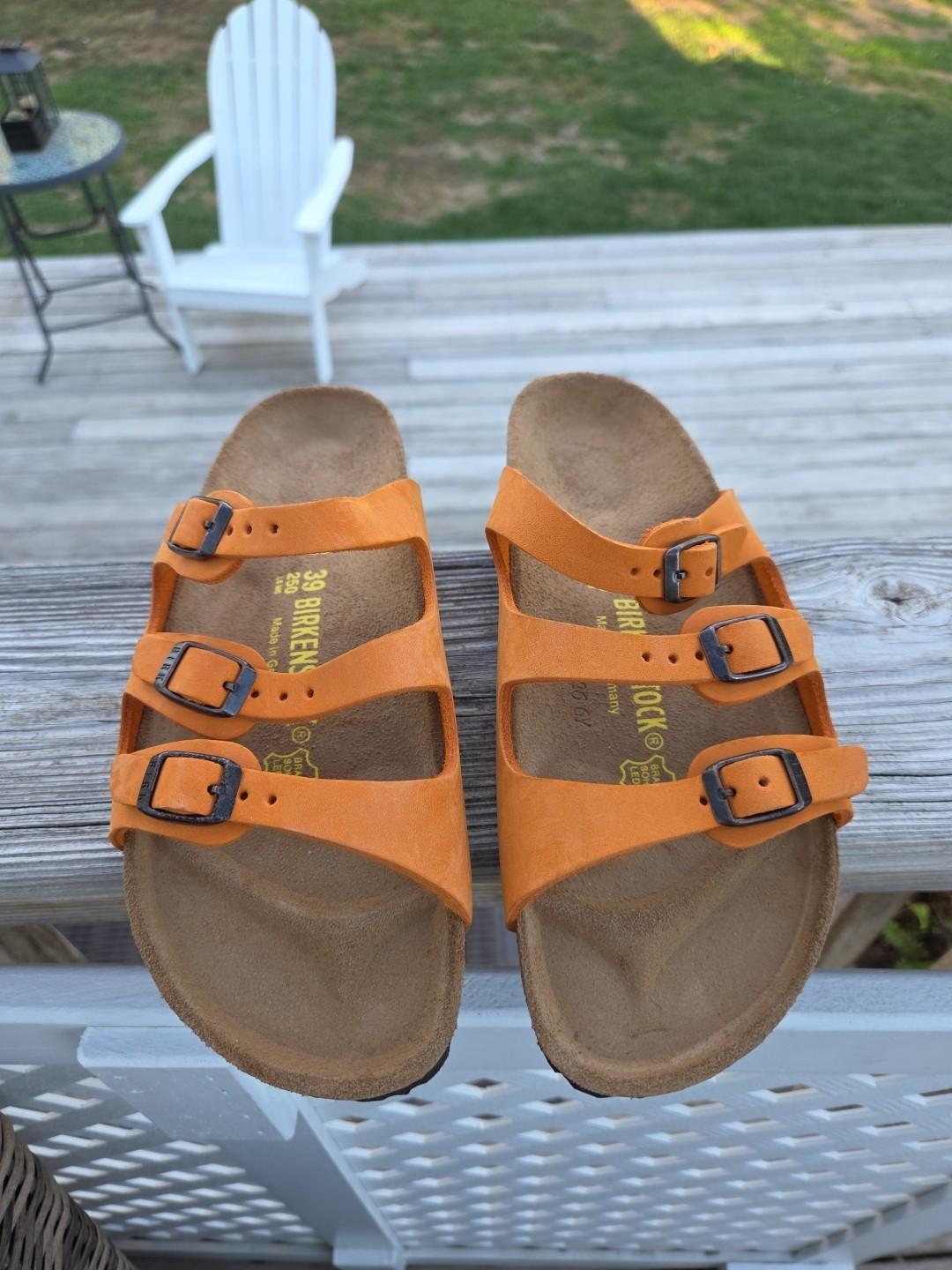 Birkenstock Florida Sandals Orange Sz 39 3 Strap