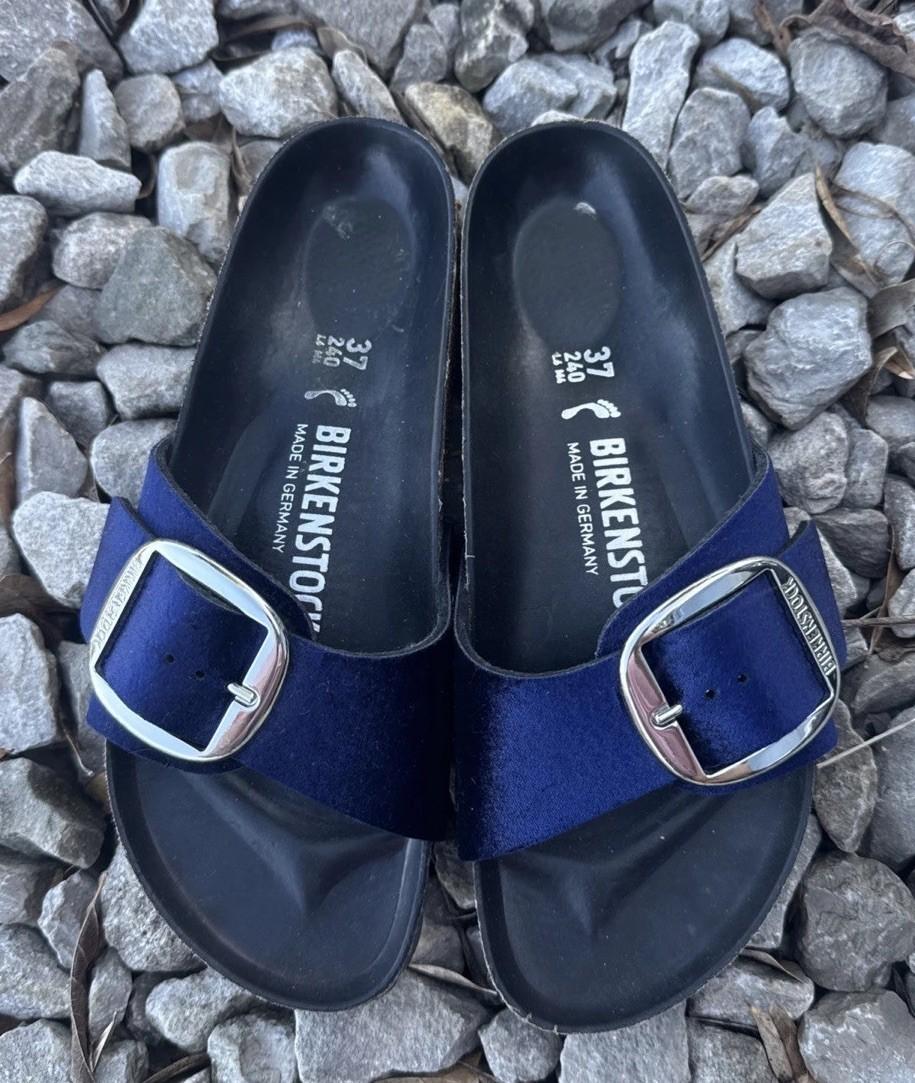 Birkenstock Madrid Big Buckle High Shine Blue W/Silver Buckle EU Size 37 US 6