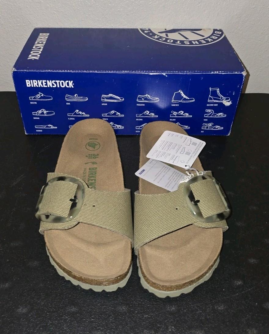 Birkenstock Madrid Big Buckle Rivet Logo Khaki 36 Womens Size 5 Mens 3 Sandals