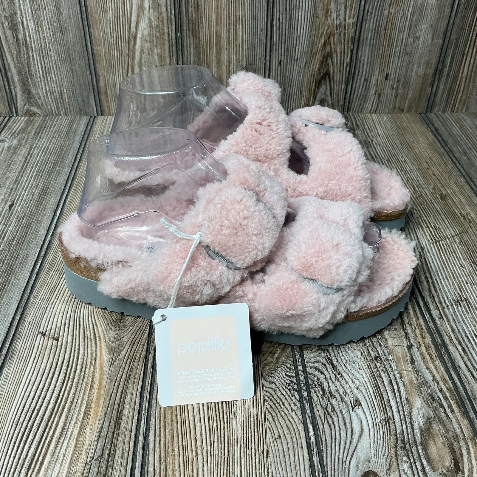 Birkenstock Papillio Arizona Big Buckle Pink Shearling Sandals Womens 39 EU 8 N