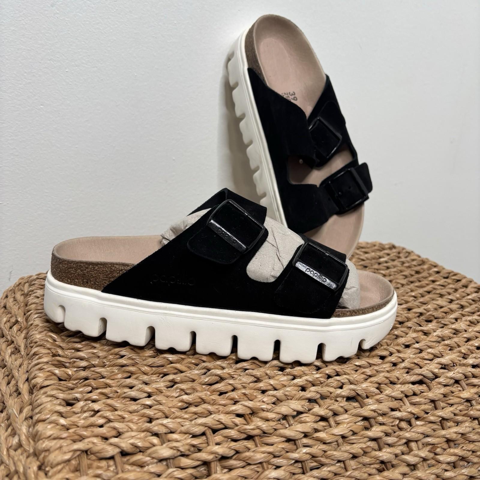 Birkenstock Papillio Arizona Platform Slide Women’s 39 Black Suede Sandals US 8