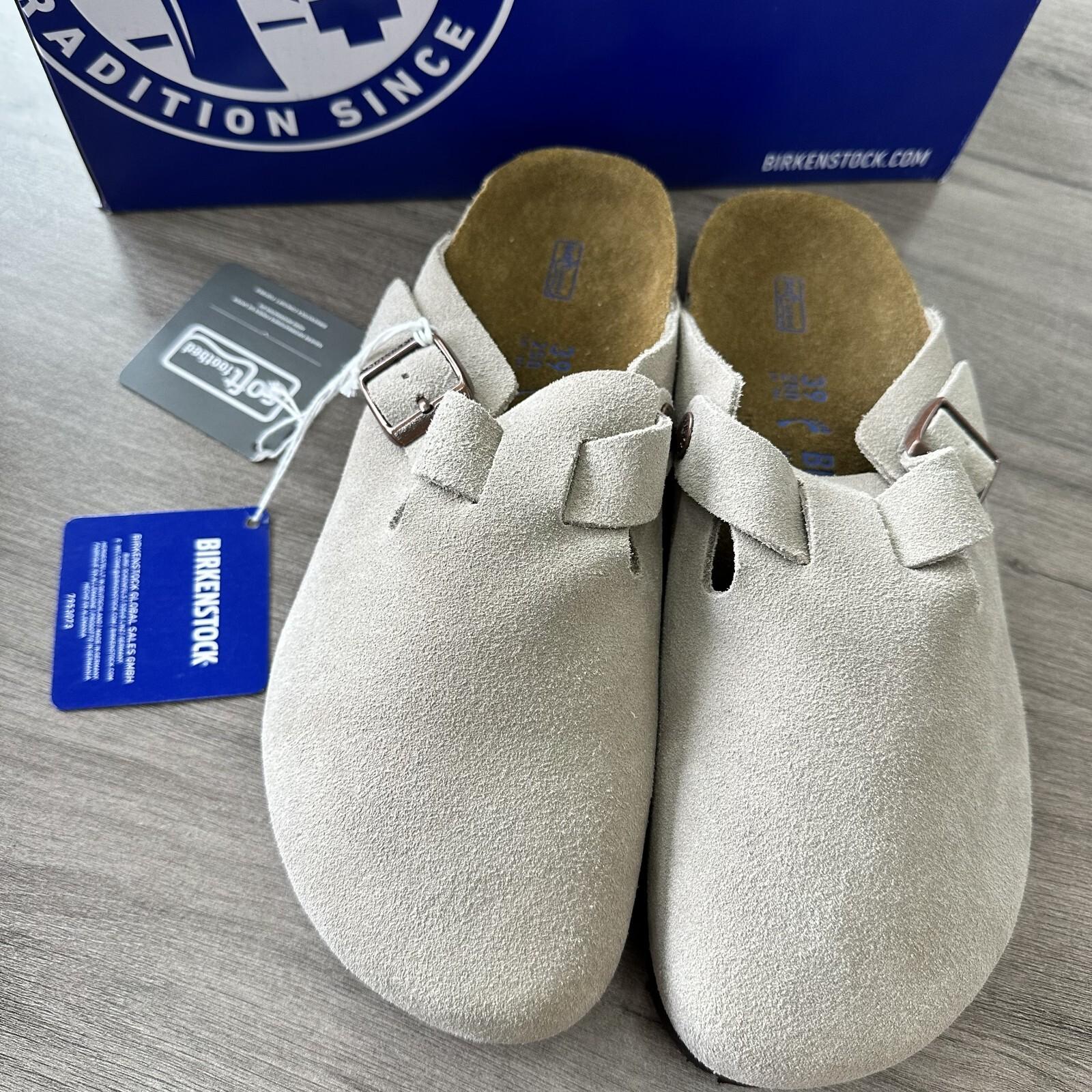 Birkenstock Boston Taupe Suede Soft Leather Narrow Women Shoes 37/38/39/40/41