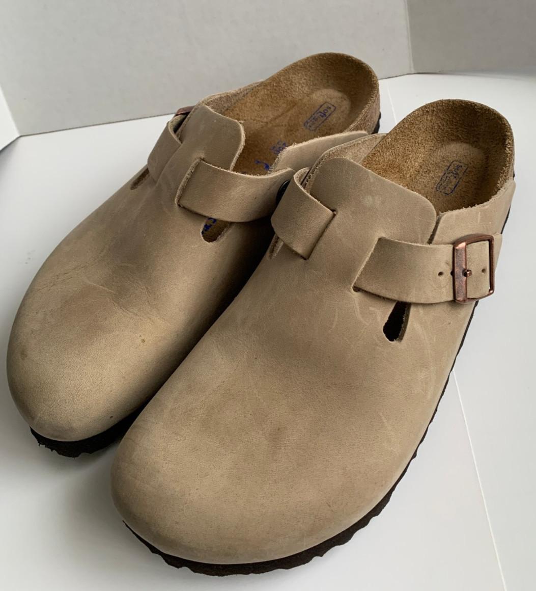 Birkenstock Boston Soft Footbed Suede Leather Clogs Taupe Comfort Shoes EU 39