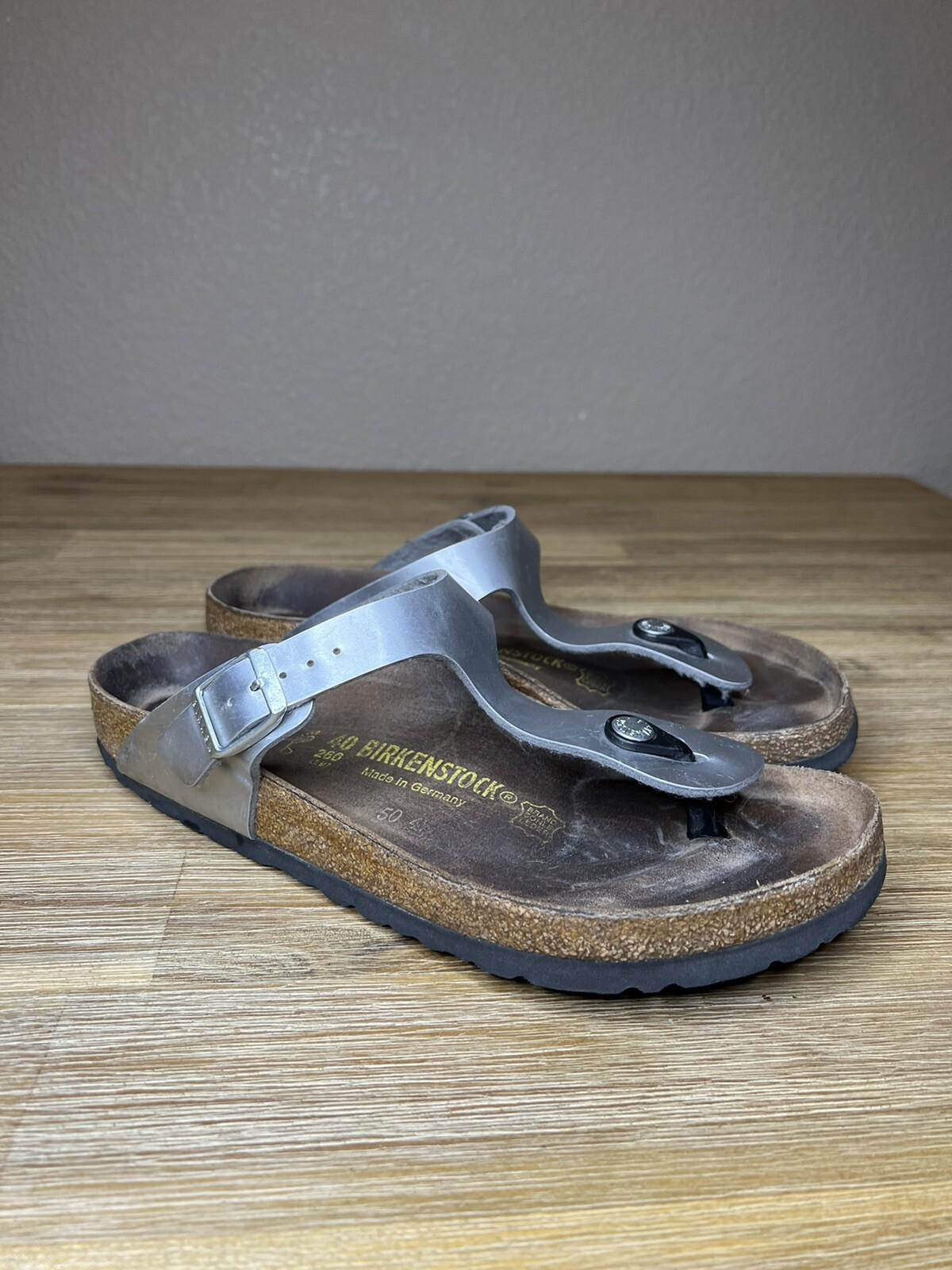 BIRKENSTOCK Gizeh Silver Leather Thong Strap Sandal Womens sz EUR 40 / US 9