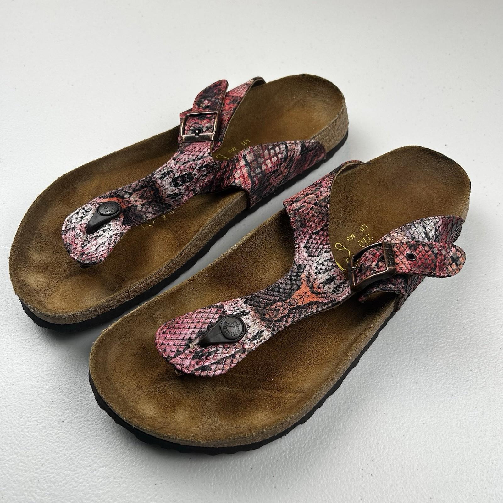 Birkenstock Papillio Gizeh Birko-Flor Pink Snakeskin Sandals Womens Sz L11 – M9