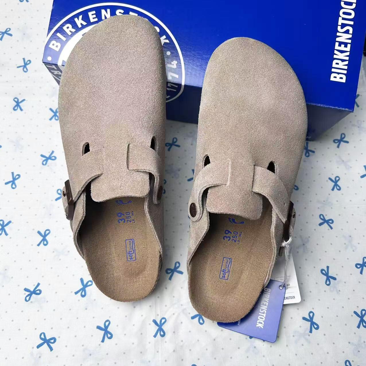 New Birkenstock Boston Taupe Suede Leather Unisex Shoes Narrow 37-41/Wide 42-45
