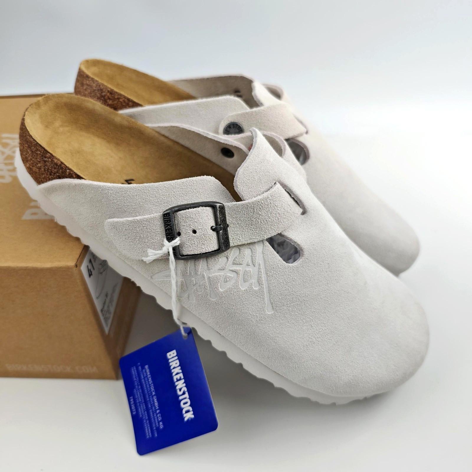 Birkenstock Boston X Stussy Suede Footbed Clog White Women’s and Men’s Shoes New