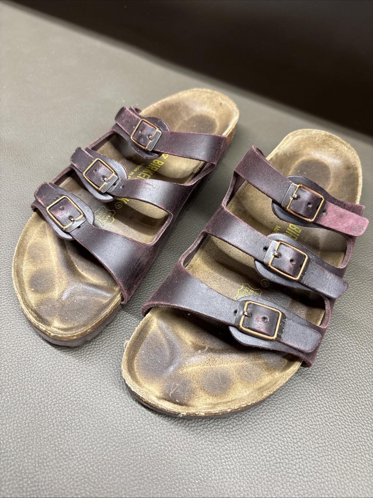 Birkenstock Florida 37 L6 Sandals Leather 3 Strap /Purple