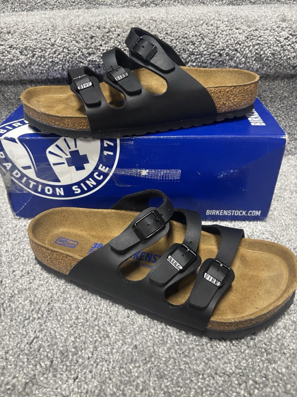 New Birkenstock Florida BS Black EU 38 Regular Fit/ Soft Footbed Ladies 7 Mens 5
