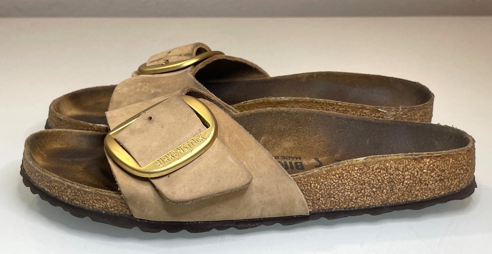 Birkenstock Madrid Big Buckle Sandals Womens EU39 Brown Suede Leather Slip On